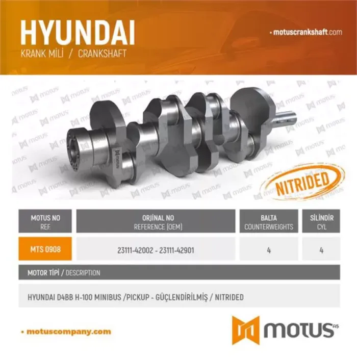 Krank Mili H100 Minibus 94> L300 Minibus 87> L200 Kamyonet 96> (Güçlendi̇ri̇lmi̇ş-Nitrided) | MOTUS 908 | OEM 23111-42002 23111-42901