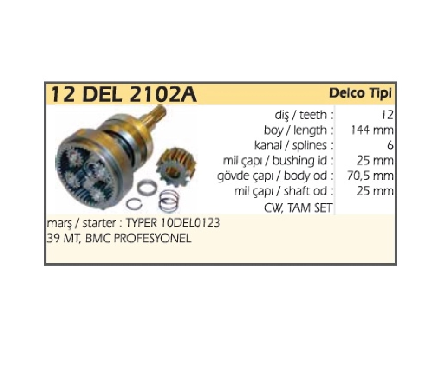 Marş Dişlisi Rediktörlü 12D. 23 Freze + Şaft 12 Diş, Cw 39 Mt Delco Tipi Cummıns Motorlu İş Mak. Bm | OEM 12DEL2102A