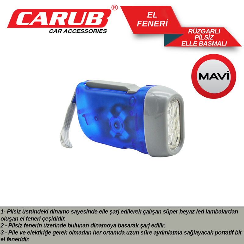 Carub Lambada El Feneri Rüzgarlı Pilsiz Elle Basmalı Mavi