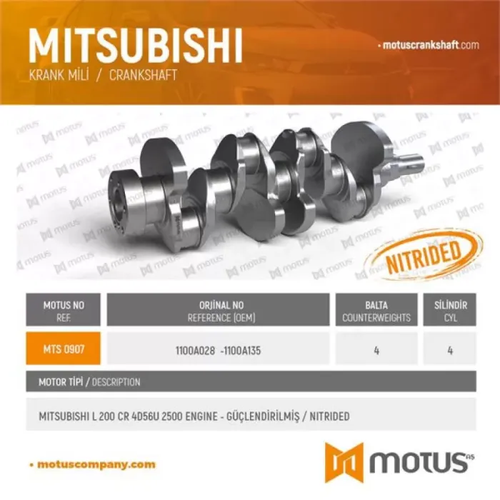 Krank Mili Mitsubishi L200 Cr 2006> 4D56U Motor | MOTUS 907 | OEM 1100A028 1100A135