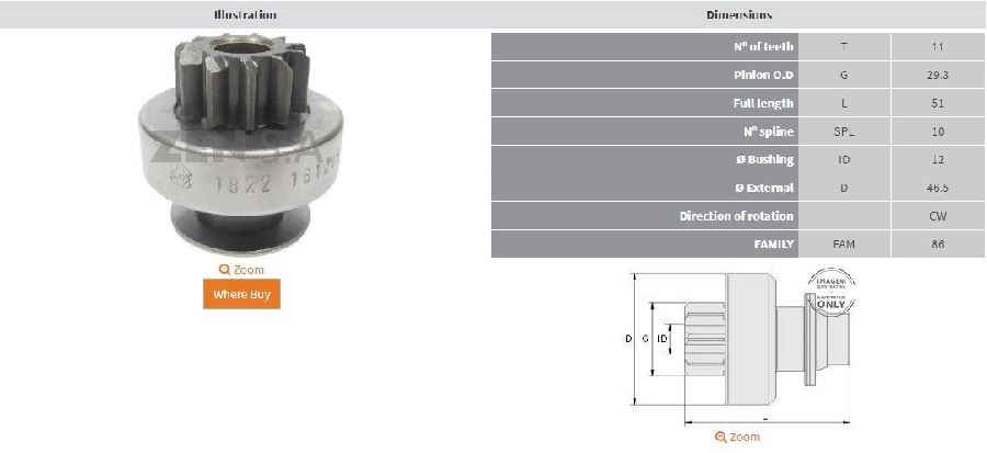Mars Dişlisi 11 Dış Peugeot 206 - 307 1.4 HDI, Citroen C4 1.4 HDI | OEM 03924