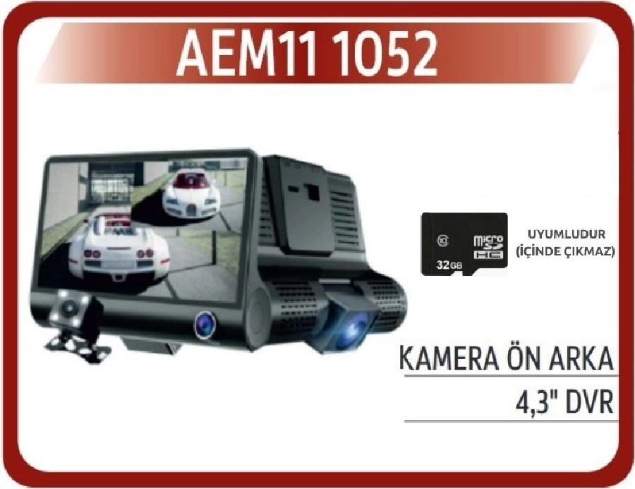 Ekran Monitör 4'' LCD + 3 Kamera DVR Kayıtlı | OEM AEM111052