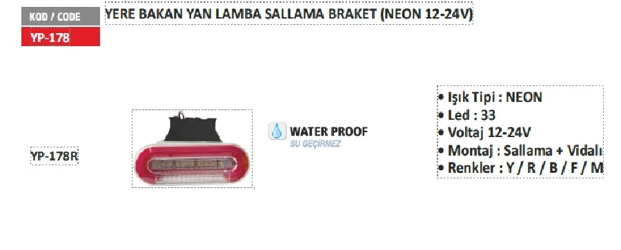 Yere Bakan Braketli Aydınlatma Kırmızı | OEM YP178R