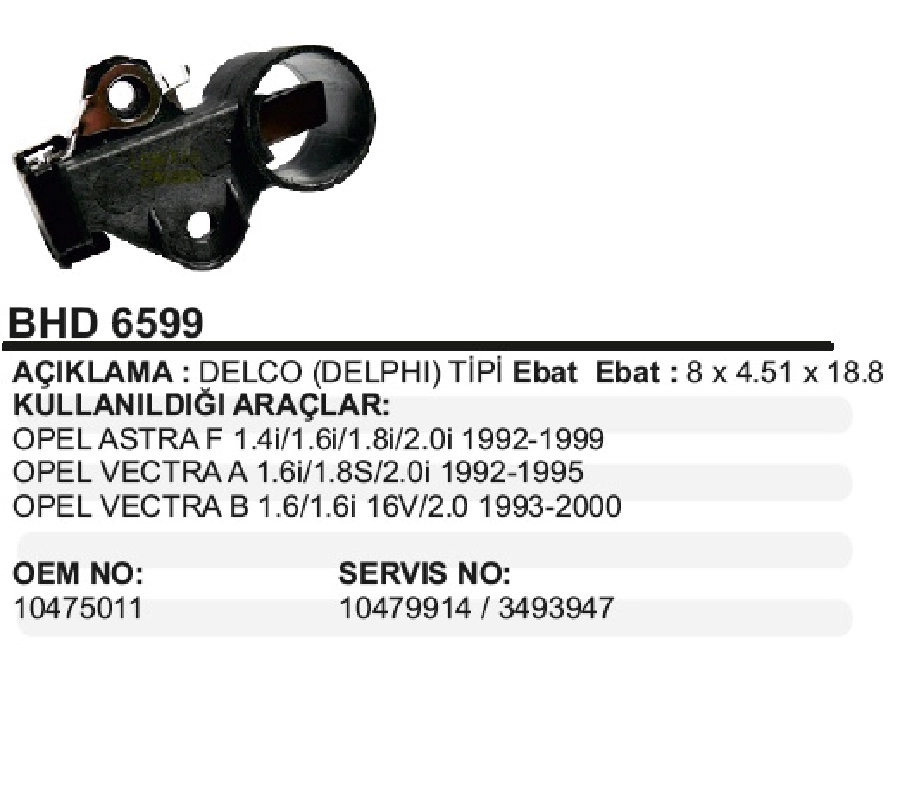Alternatör Kömür Yuvası - Kom Yuva Delco Opel Vectra 1.8S, 2.0I CS121, CS130 | OEM BHD6599