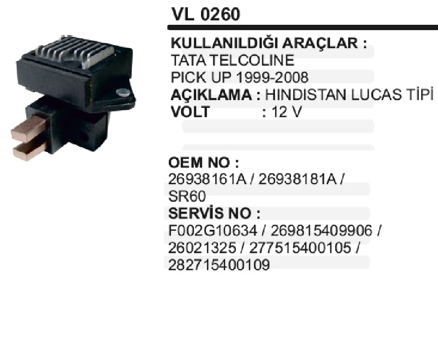 Konjektör Lucas Tip - 12V Tata Pickup Telcoline 4X4 Kamyonet | OEM VL0260