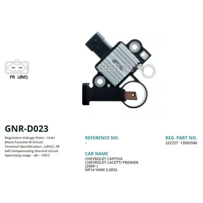 Alternator Konjektor Delco Tip 12V Chevrolet / Opel (L(Rvc), Fr) | GENON GNR-D023 | OEM VR-D186 VR-D580 13502580