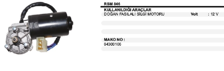 Silgi Motoru Fasılalı Tek - Doğan-Kartal-Şahin | OEM RSM846