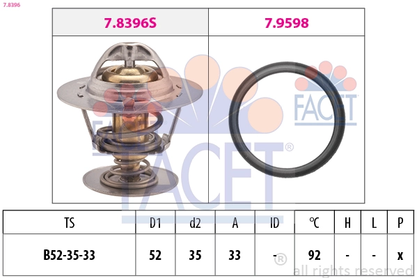 Termostat (92°) Connect 02>13 T12 T15 92>00 Escort 4 / 5 / 6 / 7 1,6 16V / 1,8 16V / 1,8TD 92>00 Focus 98>05 Fiesta 92>95 Mondeo 94>14 1,8 16V / 2,0 16V | FACET 7.8396 | OEM 928M8575AD
