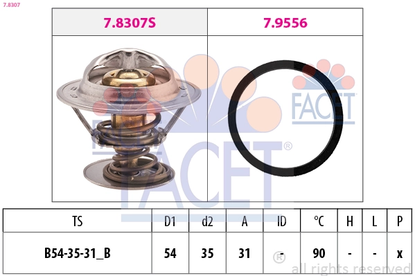 90C Termostat (90°) Laguna 2,0 16V Safrane 2,0 | FACET 7.8307 | OEM 7431397947
