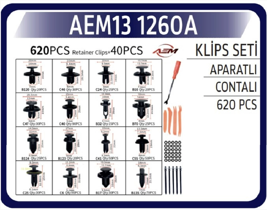 Klıps Set Aparatlı (620 Adet) | OEM AEM131260A