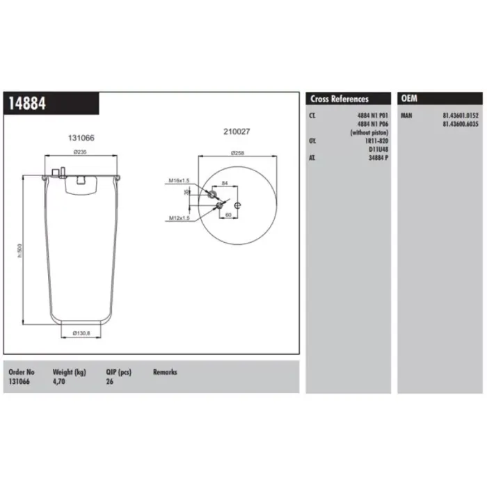 Metalli Koruk MAN TGA | CONNECT MD 14884 | OEM 81436010152 81436010174 81436010175 4884N1P01 4884N1P06