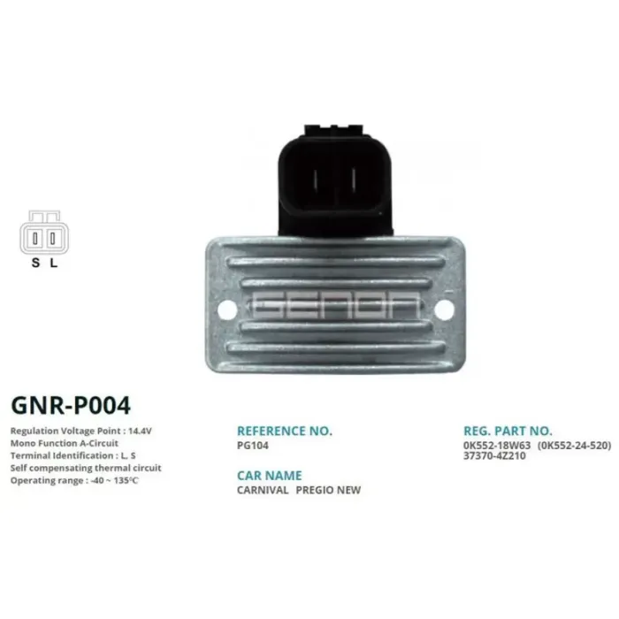 Alternator Konjektor 12V Kia Carnival 2 Fis Dik Soket 85 Amp Alt. (L, S) | GENON GNR-P004 | OEM 373704Z210
