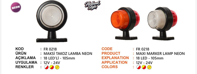 Fr Maksi Takoz Lamba Neon 18 Ledli Kırmızı Beyaz 12-24 Volt