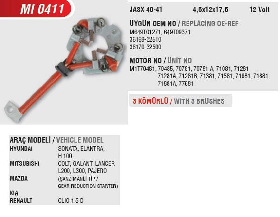 Marş Kömür Yuvası - Hyundai Sonata, Mazda (Uygun Kömür:JASX40, 41) | OEM MI0411