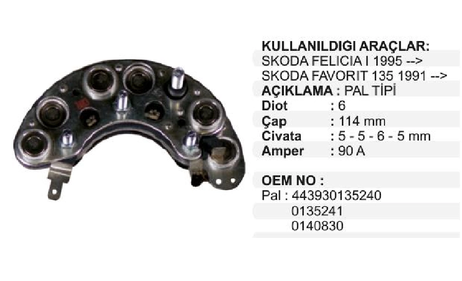 Diyot Tablası Pal Tipi - Skoda Felıcıa Favorit 4 Civatalı | OEM VPD0010