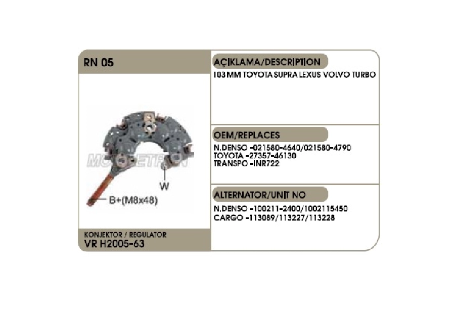Diyot Tablası Nippon Denso Tip 103mm - Toyota Supra - Lexus, Volvo Turbo Üniversal | OEM 03988