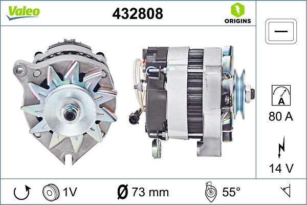 Alternator 12V 80A Berlingo 1,4 / 1,6 16V 02> C5 3,0 01 / 04 P407 1,8 / 2,0 / 2,2 / 3,0 04> | VALEO 432808 | OEM 5451706 5451706 5460629 5491258 5460629 5491258