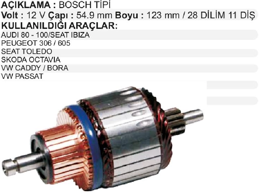 Marş Kollektörü Bosch Tip 12V VW Caddy Golf Passat Peugeot 306 Partner Boxer Audi 80-100D 28 Dilim 11 Diş | OEM IM2116