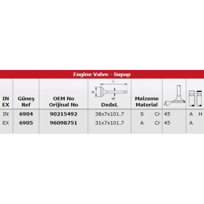 Subap Takimi Nexia 1,5 (In 4 / Ex 4) | GUNES 6904-6905 | OEM 90215492 96098751