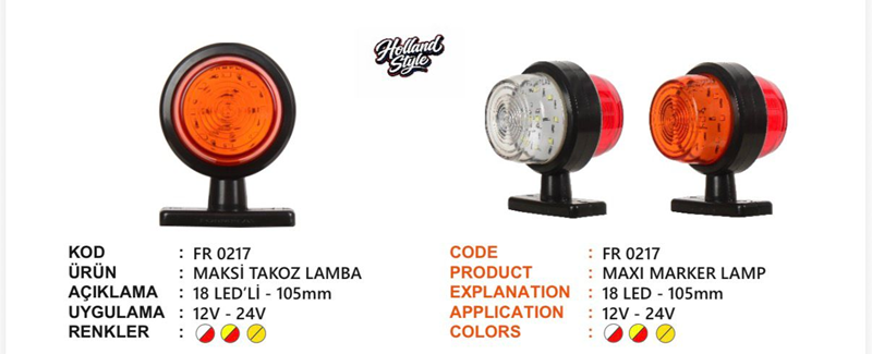 Fr Maksi Takoz Lamba 18 Ledli Kırmızı Beyaz 12-24 Volt
