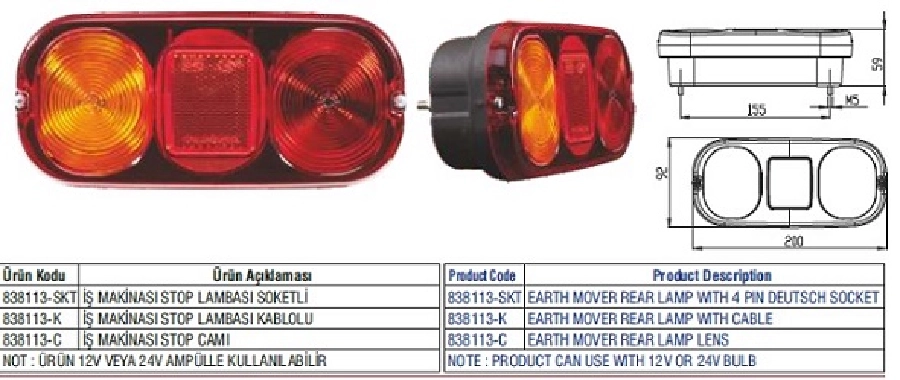 İş Makinası Stop Camı | OEM 838113-C