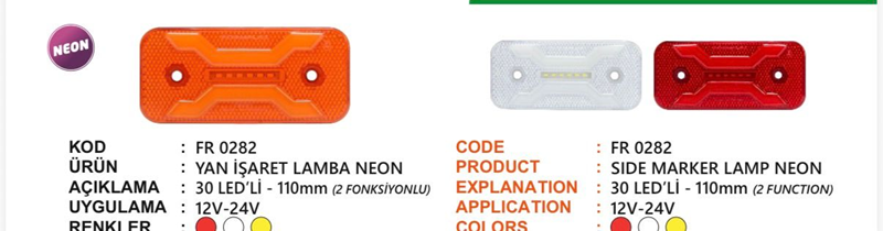 Fr 2 Fonksiyonlu Yan İşaret Lamba Neon 30 LED Beyaz