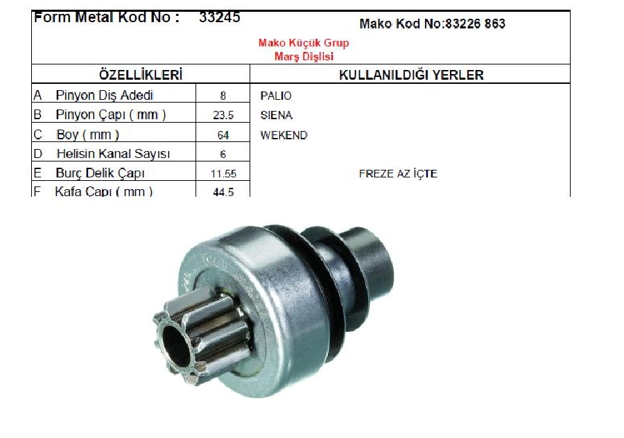 Marş Dişlisi 8D Mako-Marelli Tipi (0999) Fiat Palio-Siena Weekend | OEM 33245