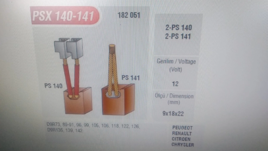 Marş Kömürü 12V Peugeot Renault Citroen | OEM PRS-PSX142-144CU