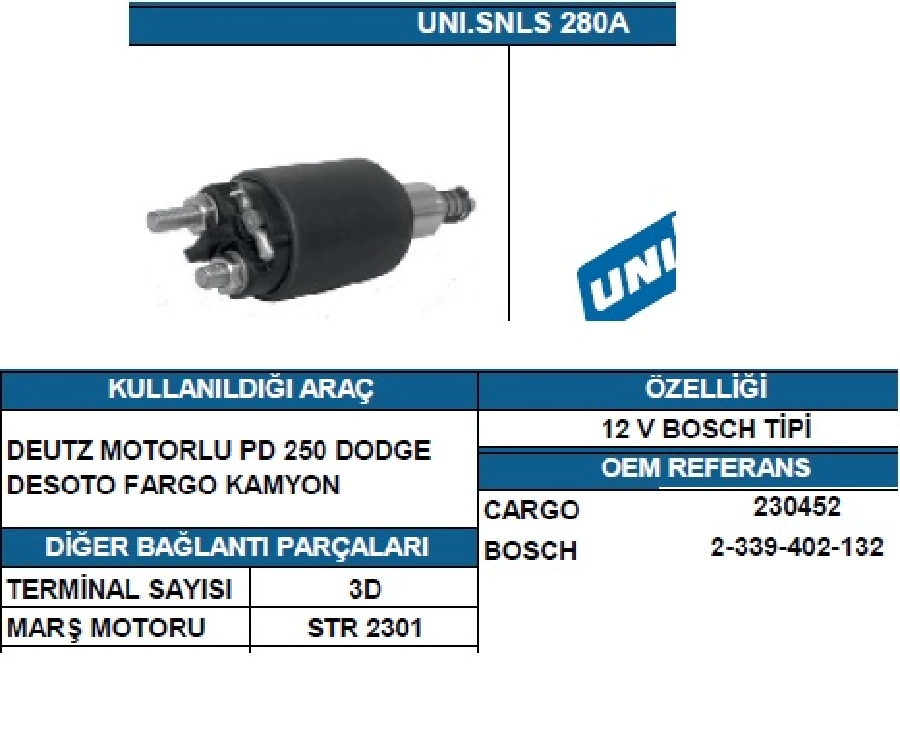 Marş Otomatiği 12V Bosch Tipi Dodge PD250 - New Holland | OEM SSL1029