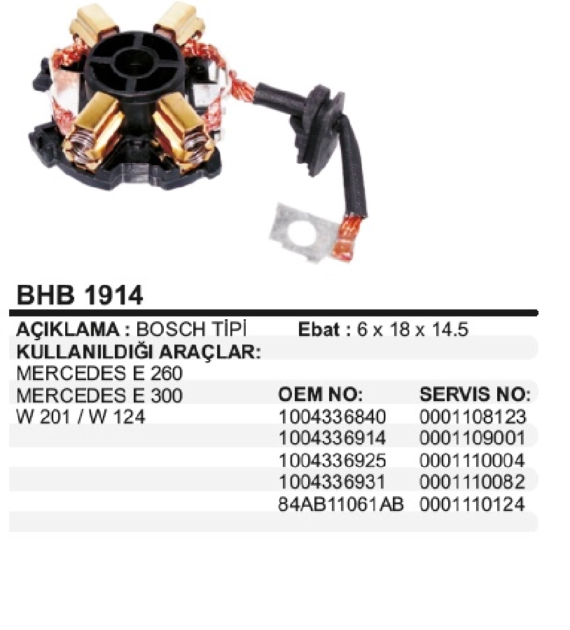 Marş Kömür Yuvası - 12V BMW 520D- 525İ -740, Opel Astra 1.8İ 2.0İ Frontera Omega Vectra, Renault Megane | OEM BHB1914