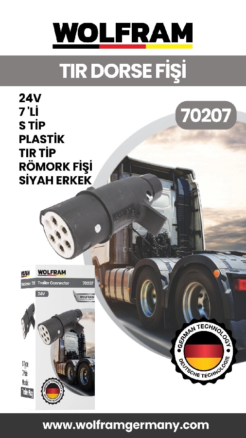 7 Li S Tip Plastik Tır Dorse Fişi Siyah Erkek 24V | OEM 70207