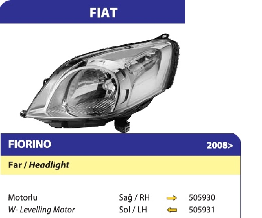 Far Sol Elektrikli - Fiat Fiorino, Citroen Nemo, Peugeot Bipper 52086842-52063592-6205.AZ | OEM 505931
