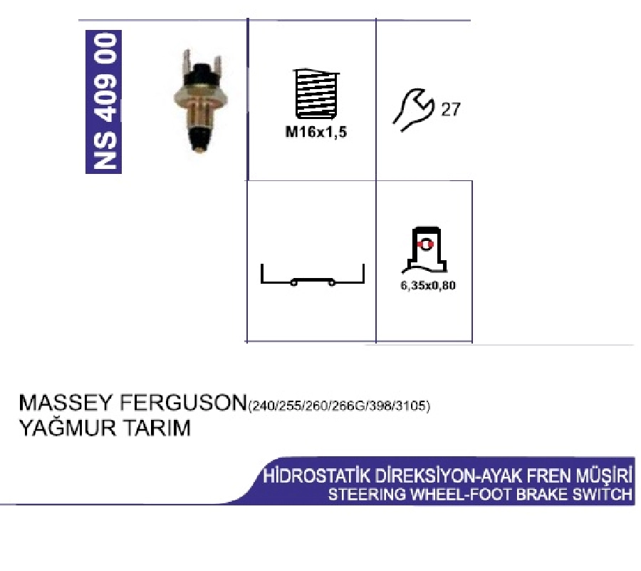 Massey F 260G, 266G, 3050, 3060-Yağmur Tr., Hidrostatik Direksiyon-Ayak Fren Müşiri | OEM NS40900