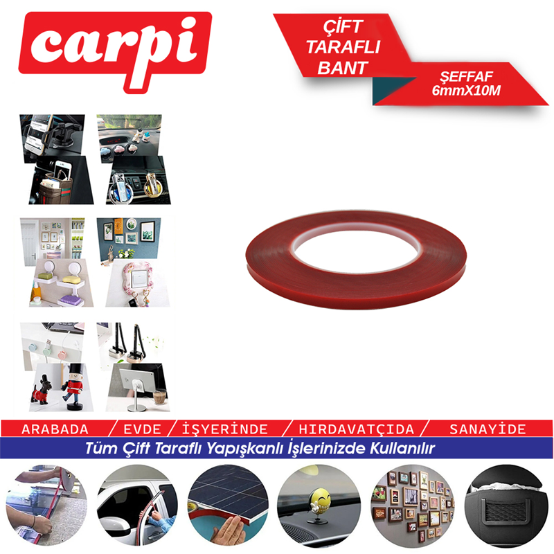 Carub Çift Taraflı Bant 6MMX10 Metre