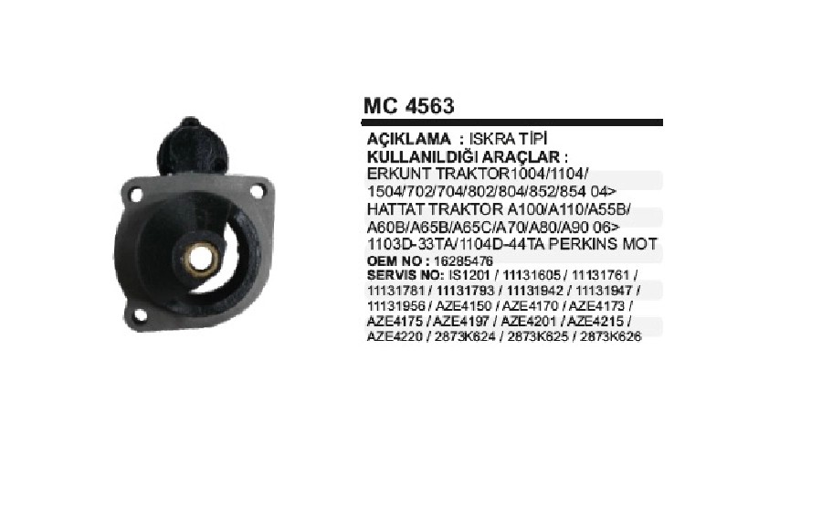 Marş Ön Kapak Iskra Tipi Mf., Erkunt, Valtra, Jcb 12V 3,2KW IS1201 | OEM MC4563