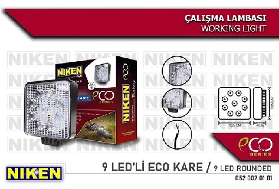 Çalışma Lambası Kare 9 LEDX3=27W Metal *** Eco Serisi *** | OEM 0520020101