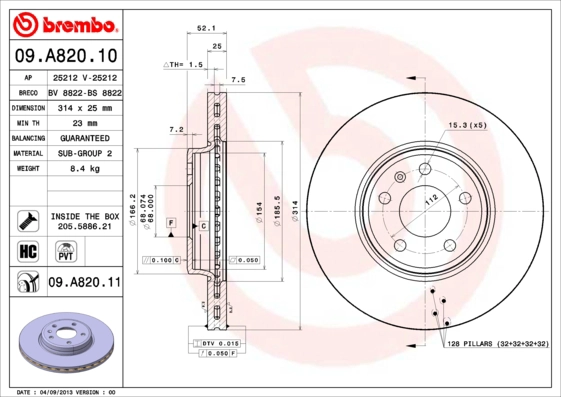 On Fren Aynasi Havali A4 8EC 2,0 TDI 06 A4 8K2 A4 Avant 8K5 1,8 TFSI / 1,8 TFSI Quattro / 2,0 TFSI / 2,0 | BREMBO 09A82010 | OEM 8W0615301T 8W0615301T 8W0615301G 8K0615301 8K0615301T 8W0615301G 8K0615301 8K0615301T
