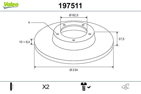 Arka Fren Aynasi I10 2008> Picanto 2005> (234MM 4 Bijon) | VALEO 197511 | OEM 584110X500 5841107300