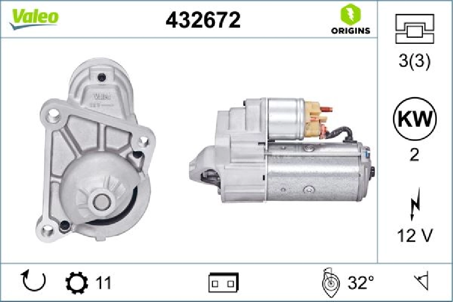 Mars Motoru 12V 11 Dış 2,0KW Clio 2 Kangoo Laguna 1,9DTI Megane Master 97 01 | OEM 432672