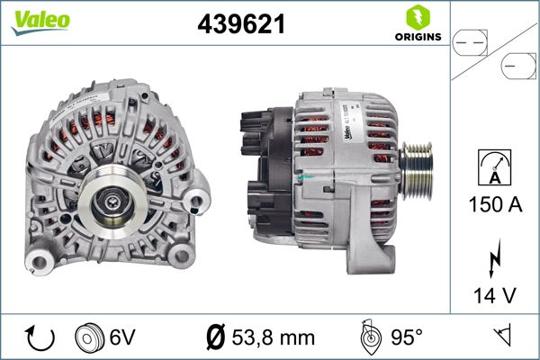 Alternator Sarj Dinamosu Bmw E90 E60 E65 E83 M57 M47 12V 150A | VALEO 439621 | OEM 12317800308 12317800308 12317802928 12317802928