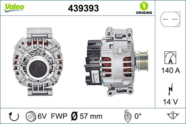 Alternator 12V 140A Passat Scirocco Golf VI Octavia Super B Leon Toledo 1,8TSI / 2,0FSI TDI | VALEO 439393 | OEM 06B903016AA 06B903016AA 06B903016AB 06B903016 06B903016AB 06B903016