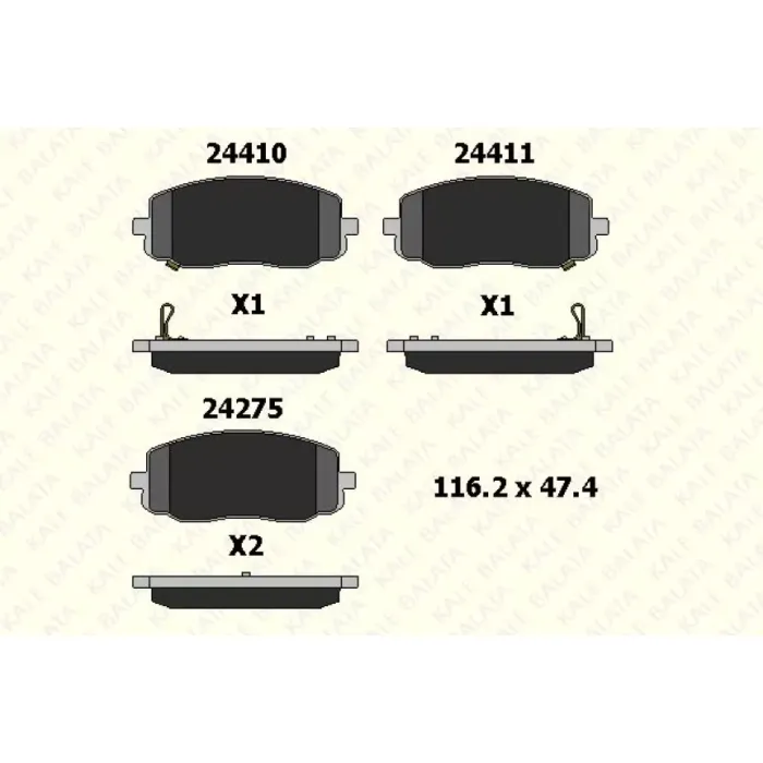 On Fren Balatasi Hyundai I20 08-15 I10 08-11 / Picanto 04-11 | KALE B 24275 168 05 ANS | OEM 5810107A10 5810107A20 581010XA01