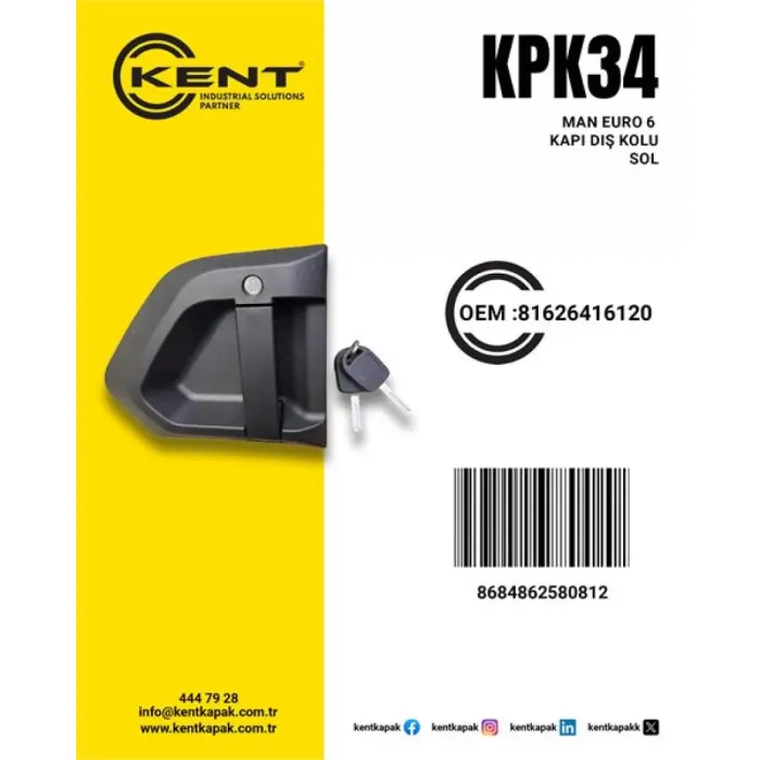 Kapi Kolu Sol EURO6 MAN TGS-TGX-Tgm-Tgl | KENT KPK-34 | OEM 81626416119 81626415012