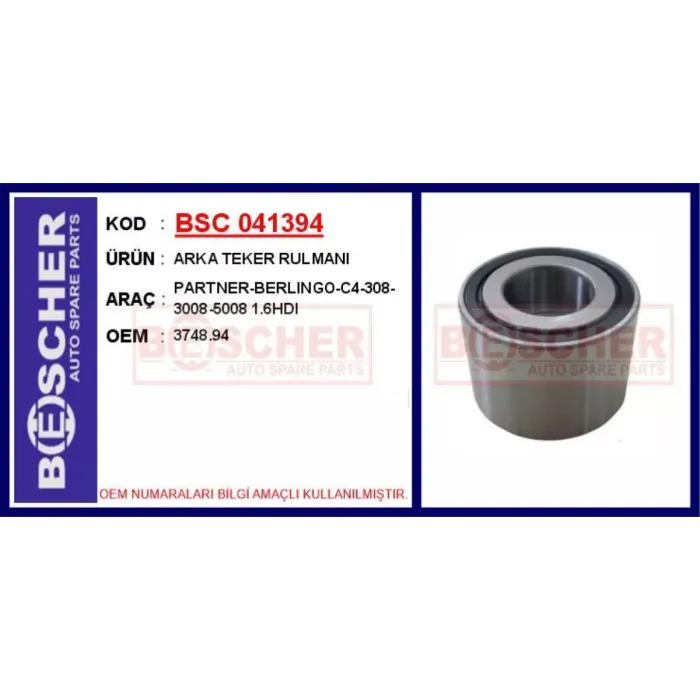 Arka Teker Rulmani Partner-Berlingo-C4-308-3008-5008 1.6HDI | BSC 041394 | OEM 3748.94