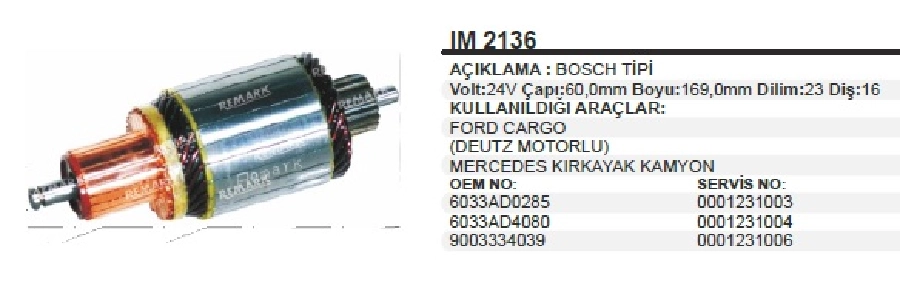 Marş Kollektörü Bosch Tip 24V Mercedes Benz Kırk Ayak Kamyon Atego Axor Ford Cargo 3226-3227 Deutz Motorl | OEM IM2136