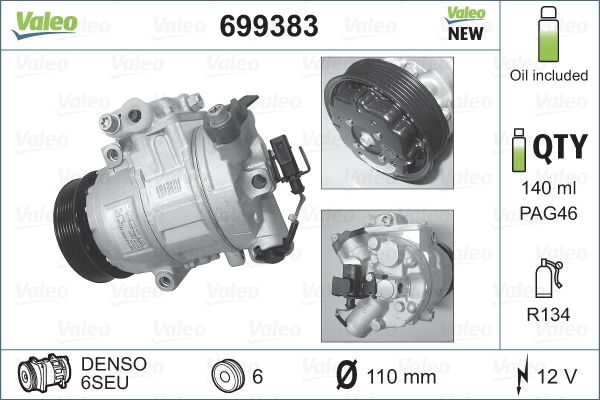 Klima Kompresoru Polo Bora Golf IV Roomster Rapid Fabia Toledo Ibiza Cordoba A2 Bby Bms Bnv Bky Cggb Atd Axr | VALEO 699383 | OEM 8Z0260805A 8Z0260805A 6Q0820803D 6Q0820803H 6Q0820808F 6Q0820803D 6Q0820803H 6Q0820808F