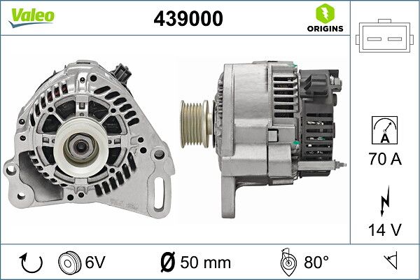 Alternator 12V 70A Cordoba Ibiza Inca Toledo Felicia Caddy II Golf IV Passat Polo 90>04 | VALEO 439000 | OEM 028903025G