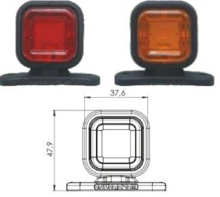 LED Kare Takoz Lambası 16 LED Beyaz-Kırmızı 24V | OEM 202204BK