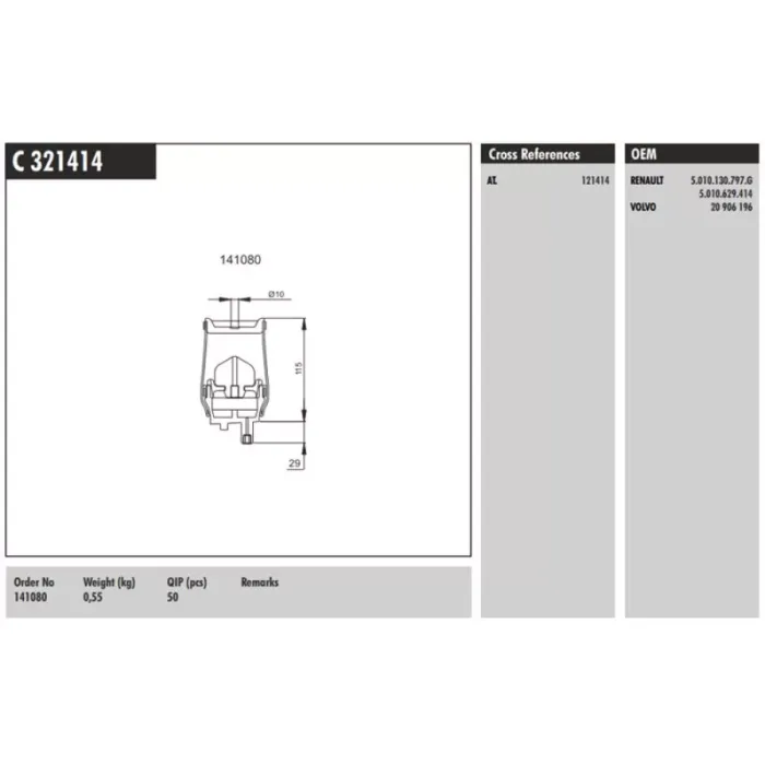 Kabin Korugu On Renault Premium-Kerax 370-410-420-450 05> Premium 430-460 06> 440-450 05> | CONNECT C 321414 | OEM 5010130797G 5010629414 20906196