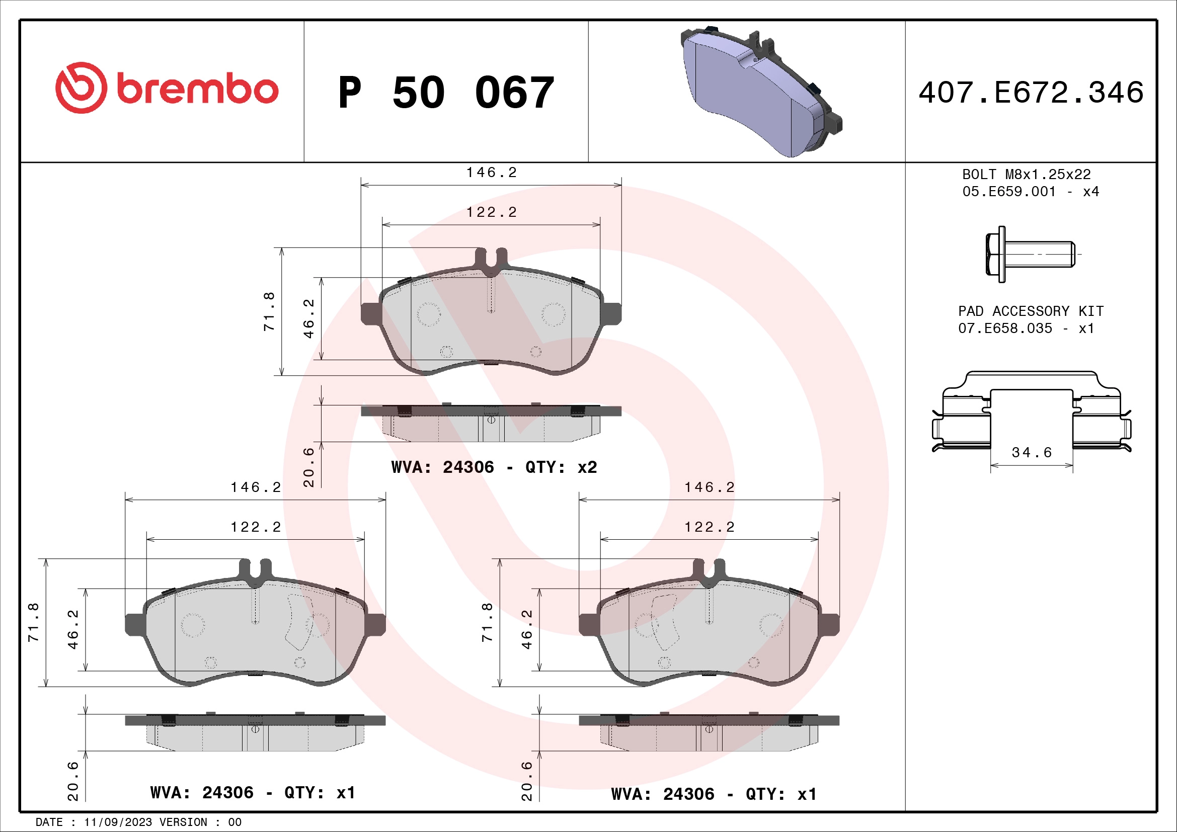 Fren Balatasi On W204 13>14 S204 13>14 C204 13> W212 13>16 S212 13>16 R172 13> | BREMBO P50067 | OEM A0054200820 A0054200820 A0054200920 A0054200920